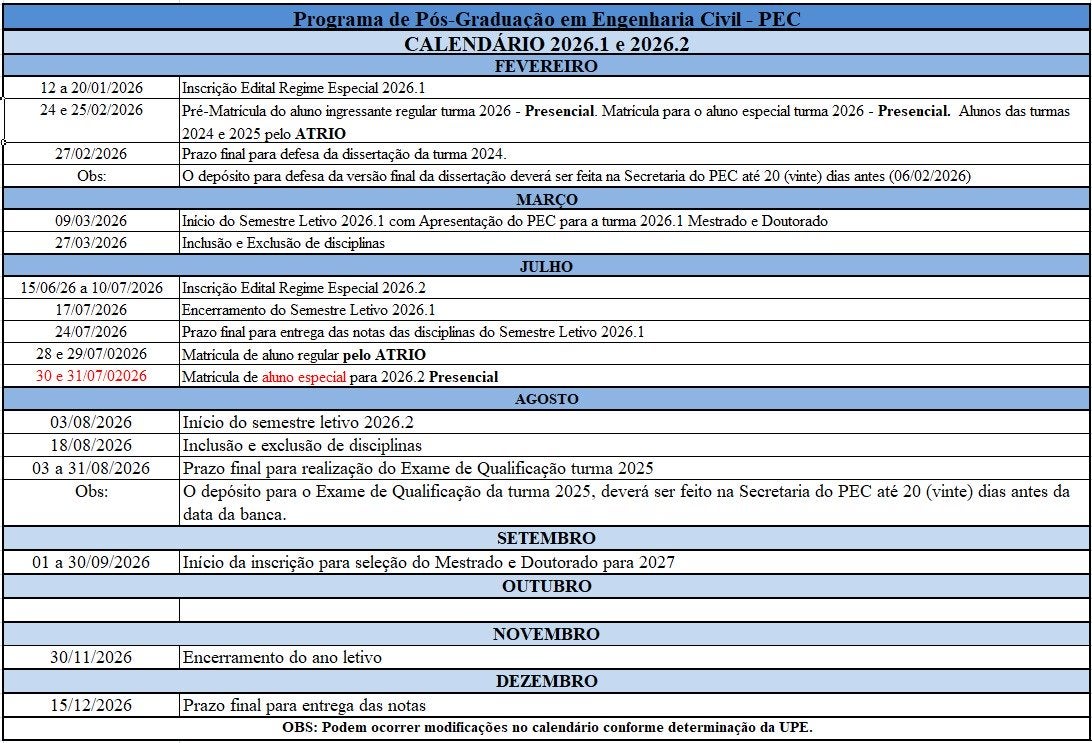 Calendário 2026.2